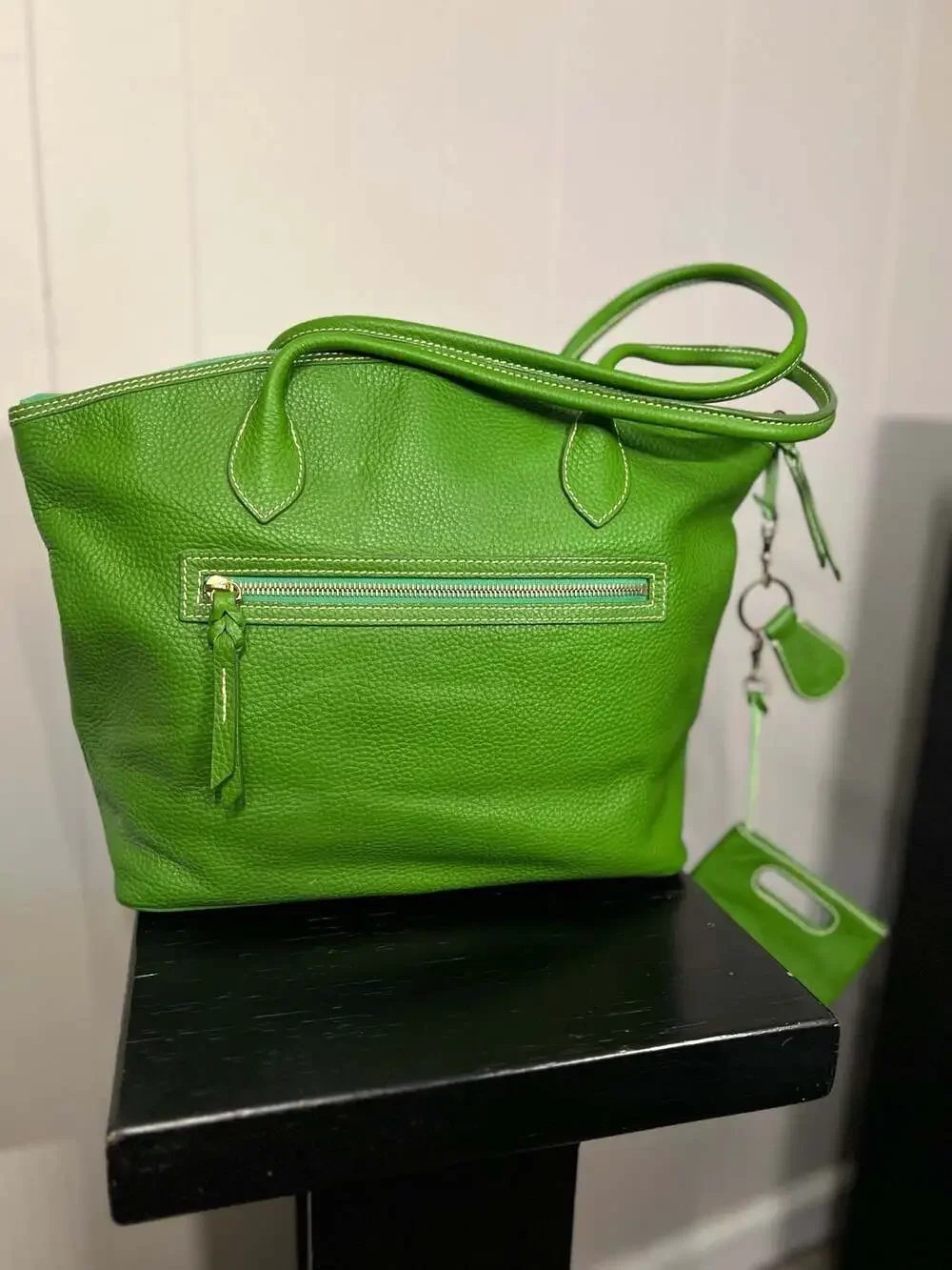Dooney & Bourke Kelly Green Pebble Leather Crescent Tote with Pouch - Picture 6 of 12